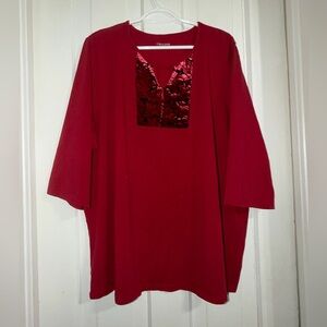Women’s plus size 3X, 26/28w Catherines Deep Red Tunic Top, shirt blouse